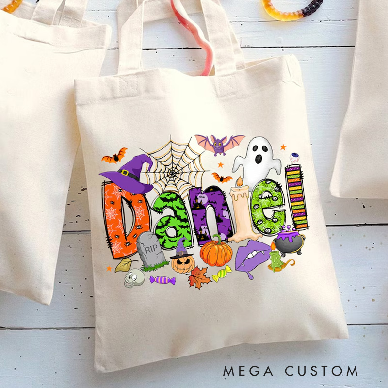 Personalized Halloween Tote Bag with Name Halloween Treat Bags for Kids Kids Halloween Bag Trick or Treat Bag Halloween Gift