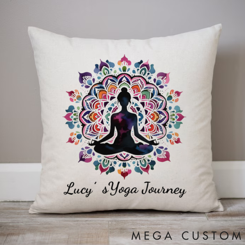 Personalized Yoga Pillows with Mandala Pattern and Yoga Silhouette Custom Name Yoga Pillows Gift Idea for Yoga Lover
