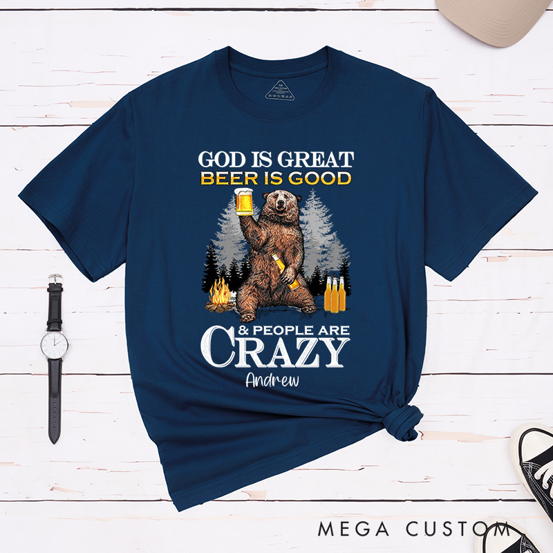 Personalized God Is Great Beer Is Good Classic T-Shirt with Custom Name Inspirational Shirt Religious Birthday Gift for Men