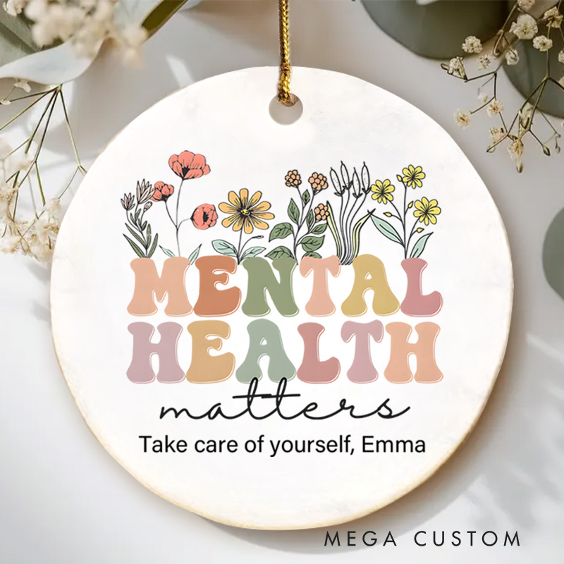 Personalized Mental Health Matters Floral Design Christmas Ornament for Wellness and Self-Care