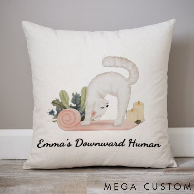 Personalized Cat Yoga Pillows with Cute Downward Pose Custom Name Yoga Pillows Gift Idea for Yoga Lover