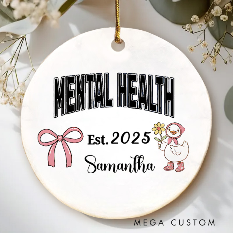 Personalized Mental Health Awareness Ribbon and Bow Design Christmas Ornament Mental Health Gift