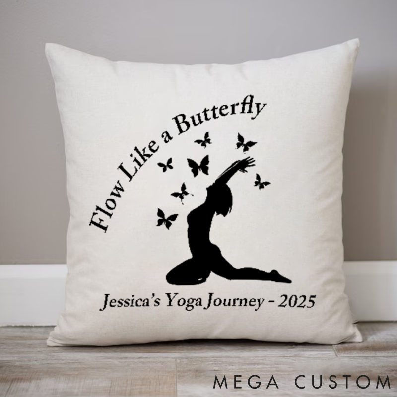 Personalized Yoga Pillows with Butterfly Flow Motif Design Can Custom Name and Year Yoga Pillows Gift Idea for Yoga Lover