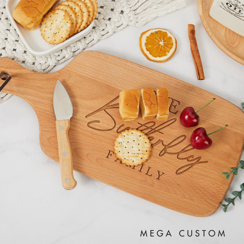 Personalized The Butterfly Family Custom Name Wooden Cutting Board with Elegant Script for Cherished Moments