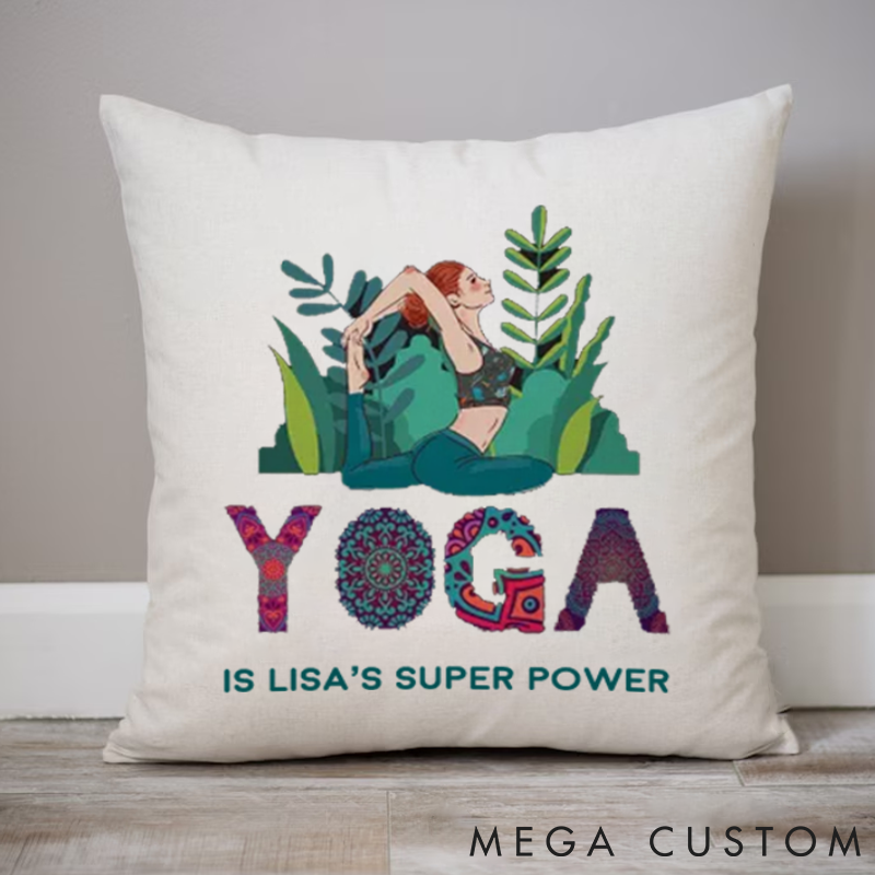 Personalized Yoga Pillow with Vibrant Yoga Motif Can Custom Name Yoga Pillows Gift Idea for Yoga Lover