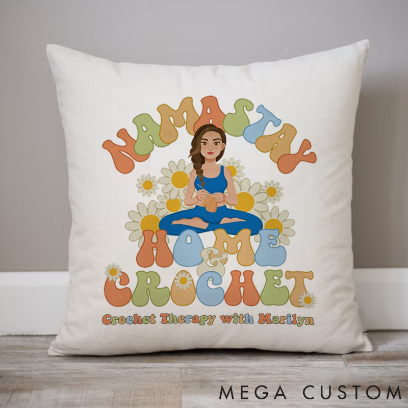 Personalized Yoga Pillows with Relaxing Crochet Motif Can Custom Name Yoga Pillows Gift Idea for Yoga Lover