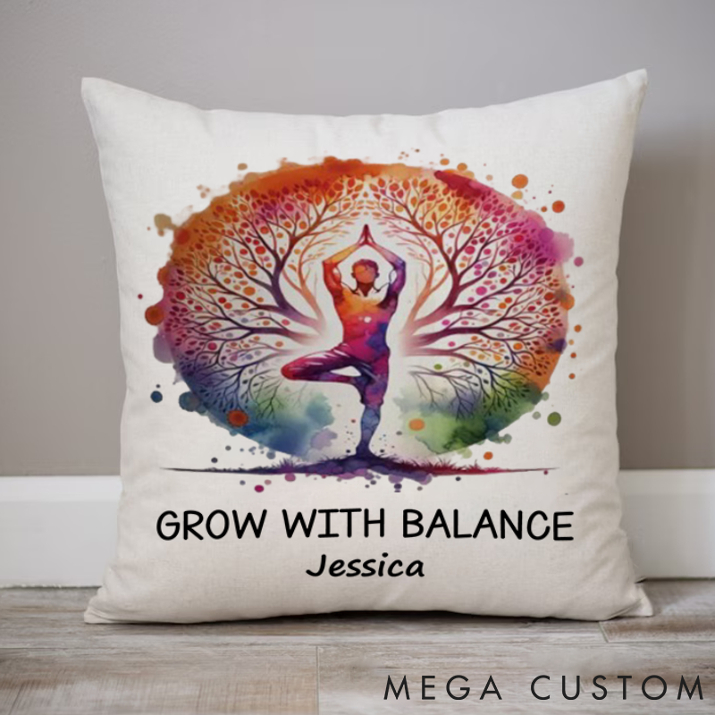 Personalized Yoga Pillows with Inspiring Tree Design Custom Name Yoga Pillows Gift Idea for Yoga Lover