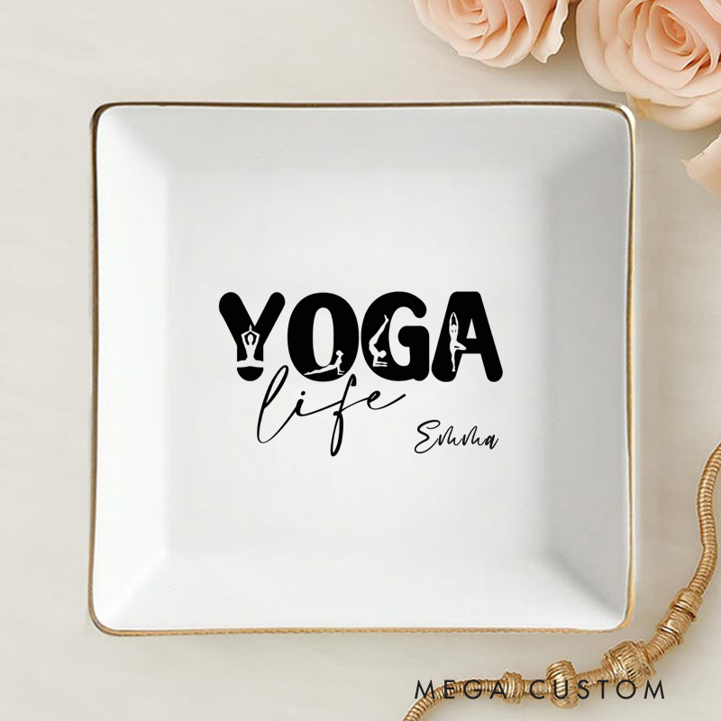 Personalized Yoga Life Ring Dishes Yoga Girl Jewelry Dish Anniversary Gift for Yoga Lover