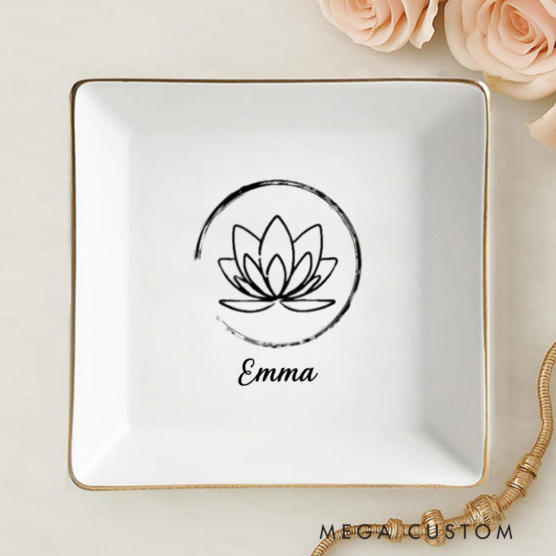 Personalized Lotus Design Ring Dishes Yoga Girl Jewelry Dish Anniversary Gift for Yoga Lover
