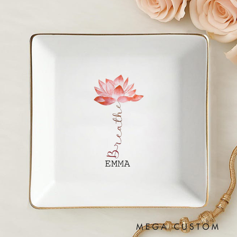 Personalized Lotus Design Ring Dishes Yoga Girl Jewelry Dish Anniversary Gift for Yoga Lover