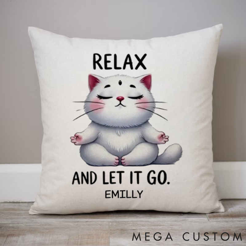 Personalized Relaxing Cat Pillows Meditation pillows Custom Name Yoga Pillows Gift Idea for Yoga Lover and Pet Lover