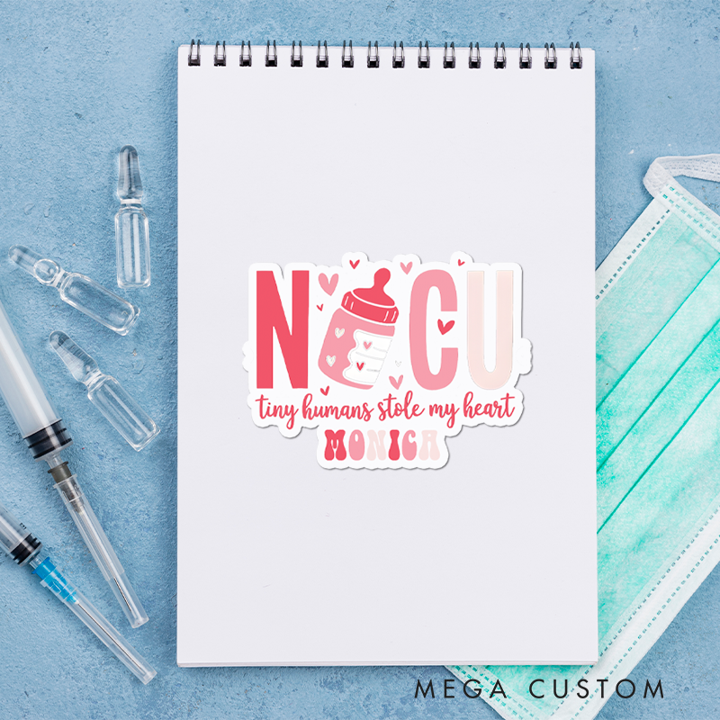 Personalized Nurse Stickers Tiny Humans Stole My Heart Personalized Sticker Funny Nurse Sticker Vinyl Die Cut Sticker