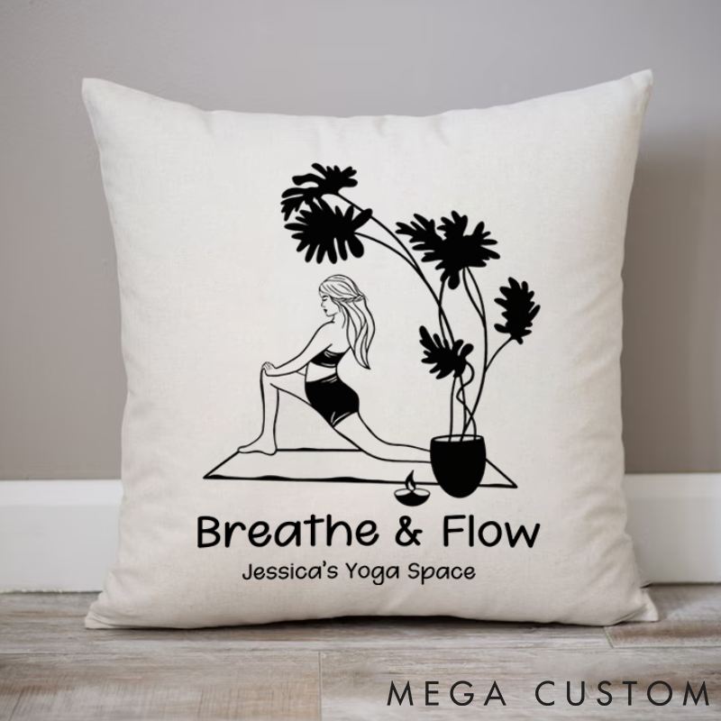 Personalized Yoga Pillows "Breathe & Flow" Themed pillows Custom Name Yoga Pillows Gift Idea for Yoga Lover
