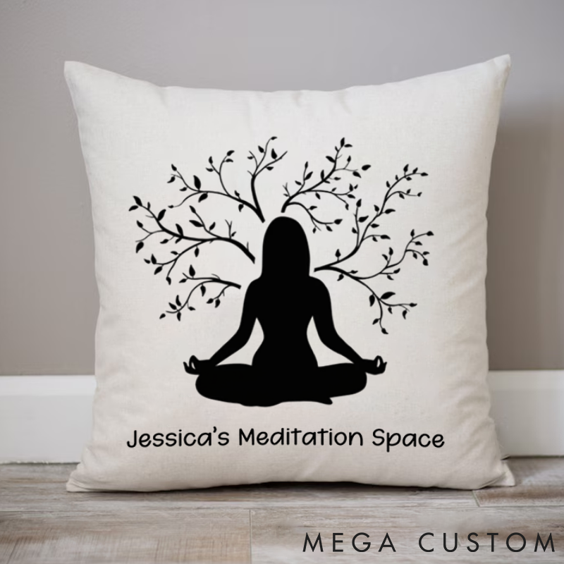 Personalized Meditation Pillows with Natural Foliage Elements Custom Name Yoga Pillows Gift Idea for Yoga Lover