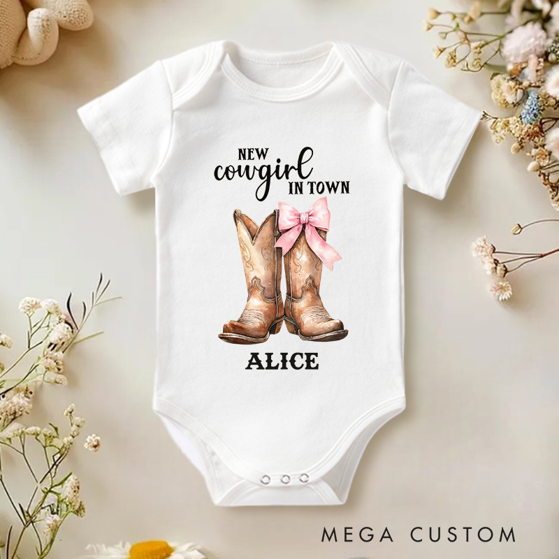 Personalized New Cowgirl In Town Baby Bodysuit Baby Shower Gift Newborn Gift