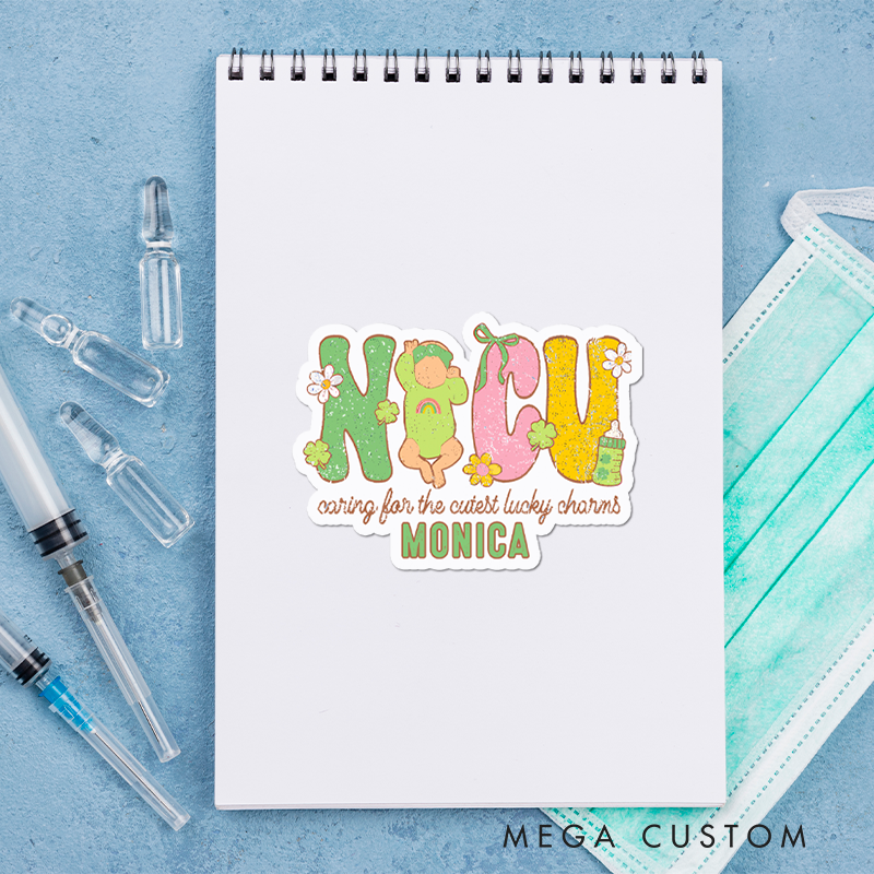 Personalized Nurse Stickers Caring for the Cutest Lucky Charms Personalized Sticker Funny Nurse Sticker Vinyl Die Cut Sticker