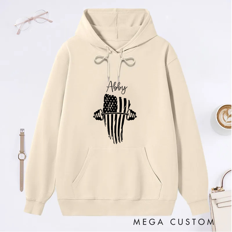 Personalized Barbell Classic Hoodies with America Frag Design for Fitness Enthusiasts Bodybuilders and Gym Lovers