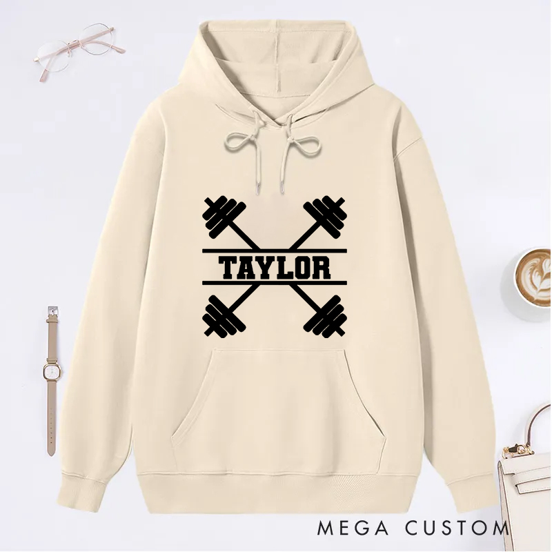 Personalized Gym Classic Hoodies with Crossed Dumbbell Design for Fitness Enthusiasts Bodybuilders and Gym Lovers