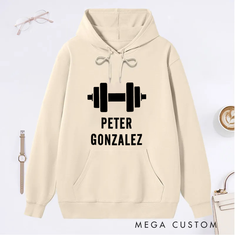 Personalized Fitness Gym Classic Hoodies with Barbell Dumbbell Design for Fitness Enthusiasts Bodybuilders and Gym Lovers