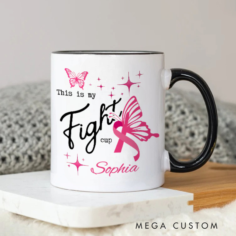 Personalized Empowering Breast Cancer Fighter Butterfly and Hopeful Message Design Mug