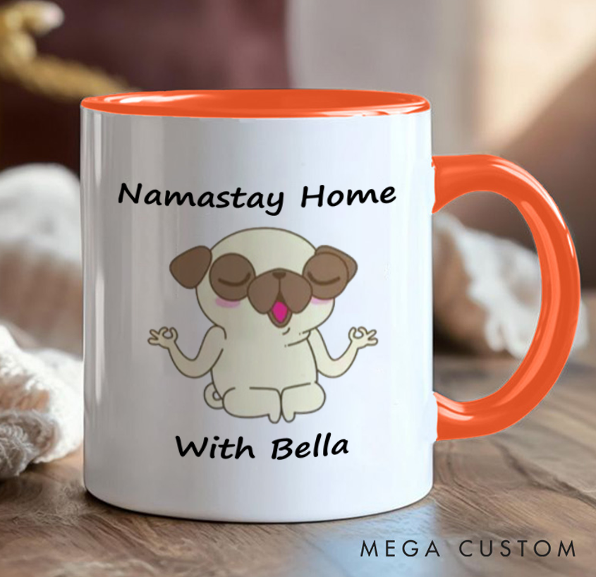 Personalized Yoga Mug with Funny Pug Custom Name Perfect Gift for Yoga Lover and Dog Lover