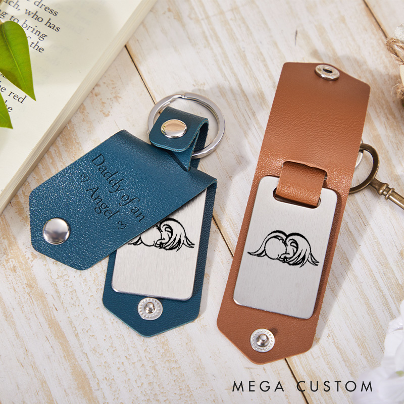 Personalized Daddy of an Angel Keychain Miscarriage Keychain Baby Infant Loss Leather Keyring Loss of Baby Memorial Keychain Sympathy Gift