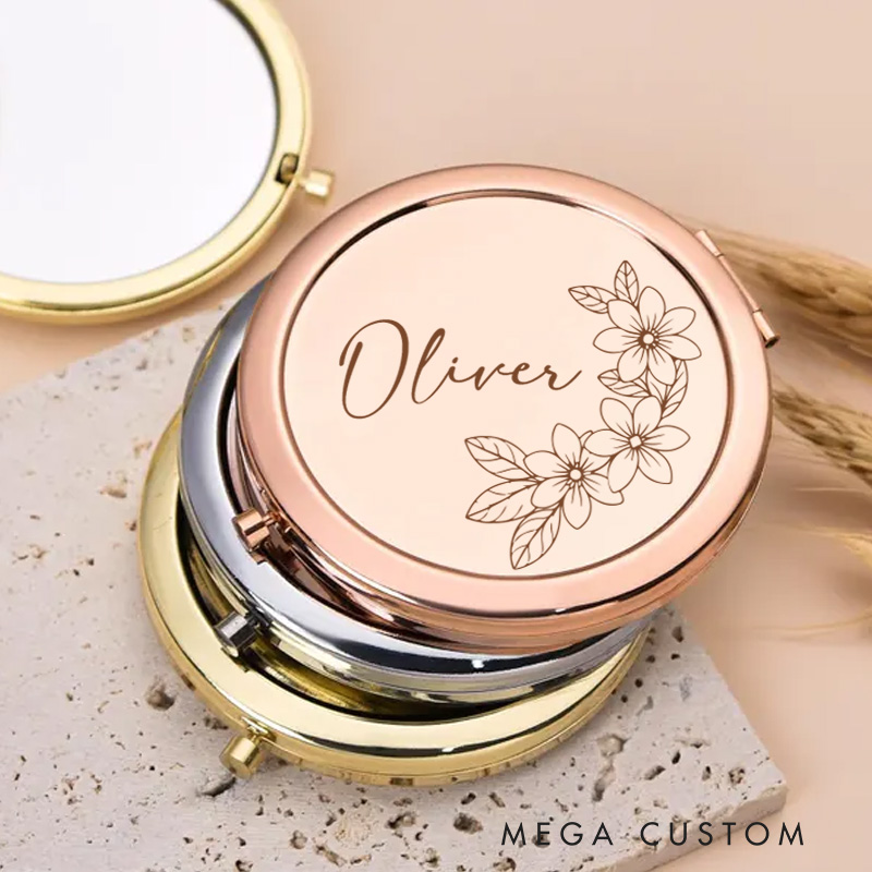 Personalized Compact Mirror Engraved Pocket Mirror Name Makeup Collapsible Mirror Bachelorette Party Favors Birthday Gift