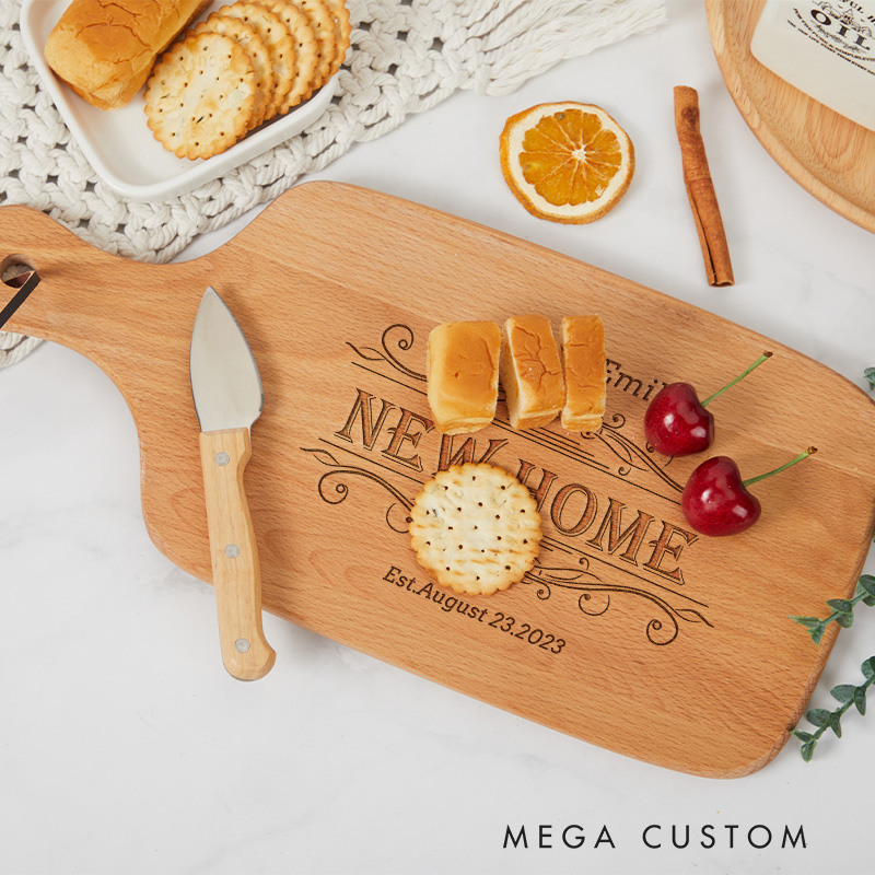 Personalized Ornate Design New Home Cutting Board with Custom Names and Date for Housewarming