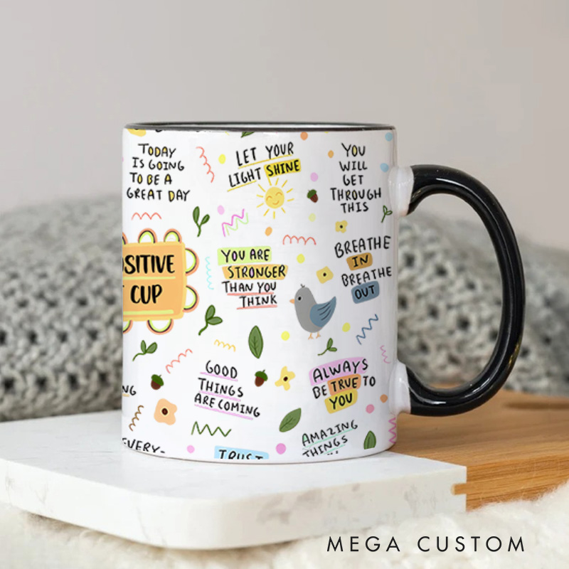 Personalized Encouraging Mental Health Self-Care and Inspirational Quote Collage Design Mug