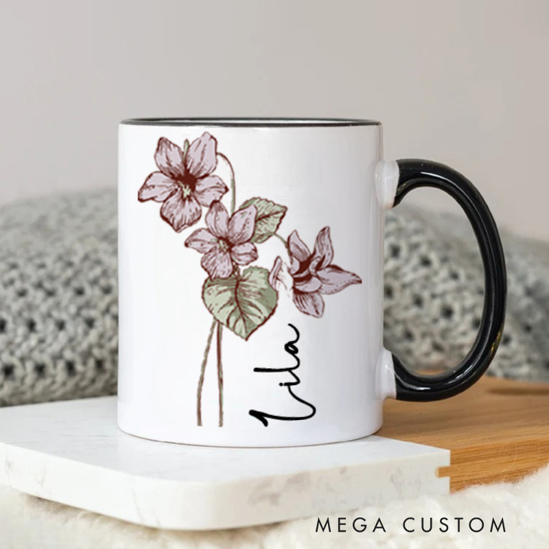 Personalized Birthday Floral Botanical Illustration with Delicate Touch Design Mug