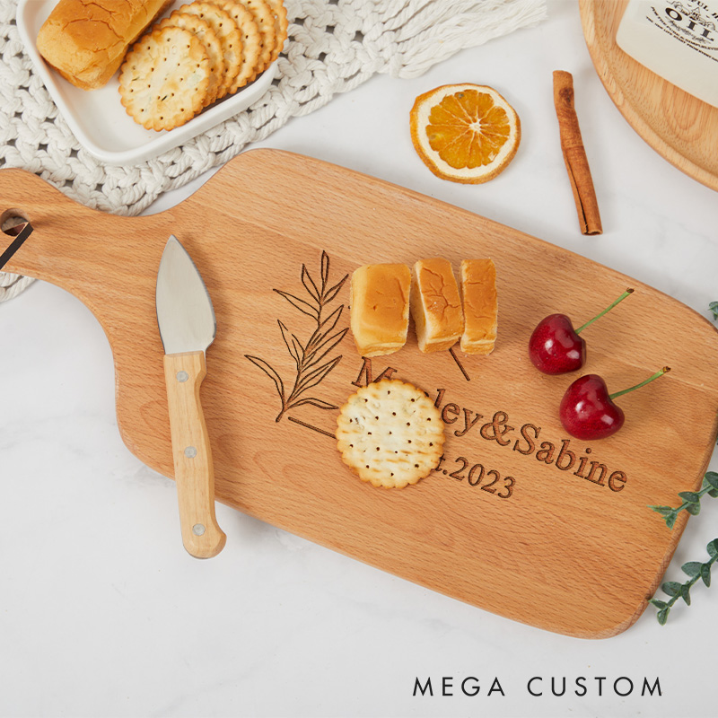 Personalized New Home Greenery Design Wooden Cutting Board with Custom Names Date for Housewarming