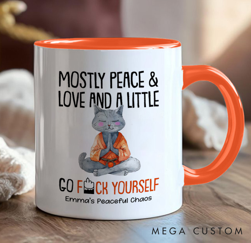 Personalized Funny Mug with Meditating Cat Design Custom Name Perfect Gift for Yoga Lover and Cat Lover