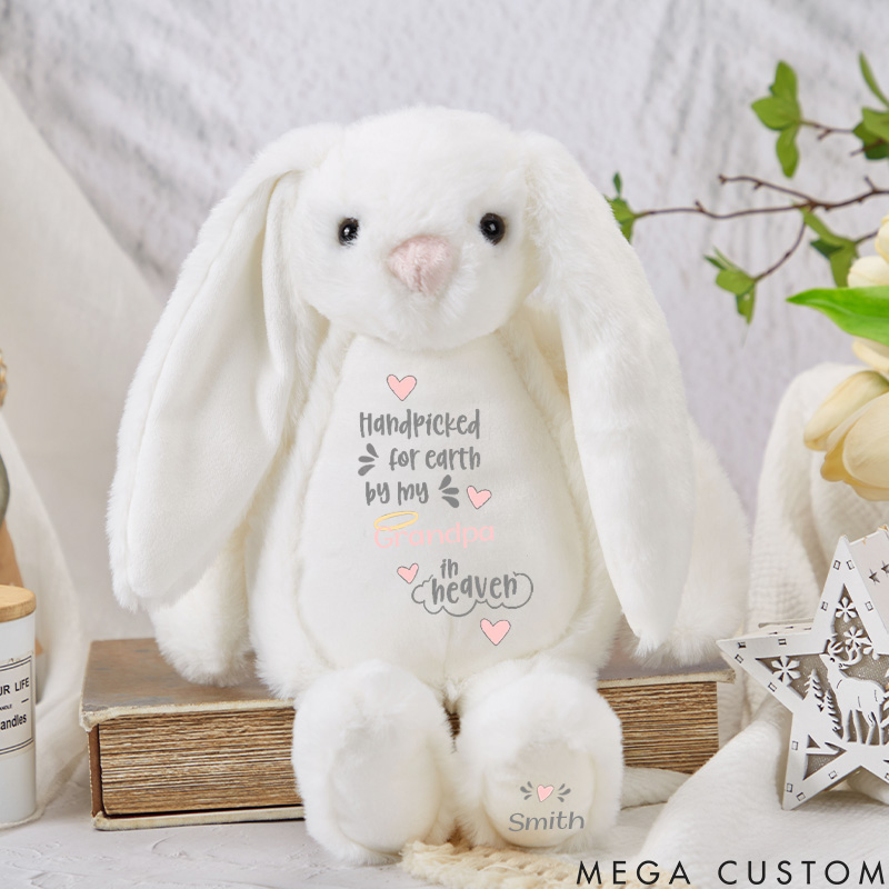Personalized Handpicked for Earth Bunny Heaven Sent Gift Grandparent Loss Remembrance Baby Girl Gift Baby Shower Memorial Stuffed Animal