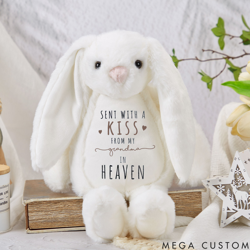 Personalized Memorial Bunny Custom Sent with a Kiss From My Loved one in Heaven Bunny Rabbit Newborn Bubble Gift Sympathy Gift 