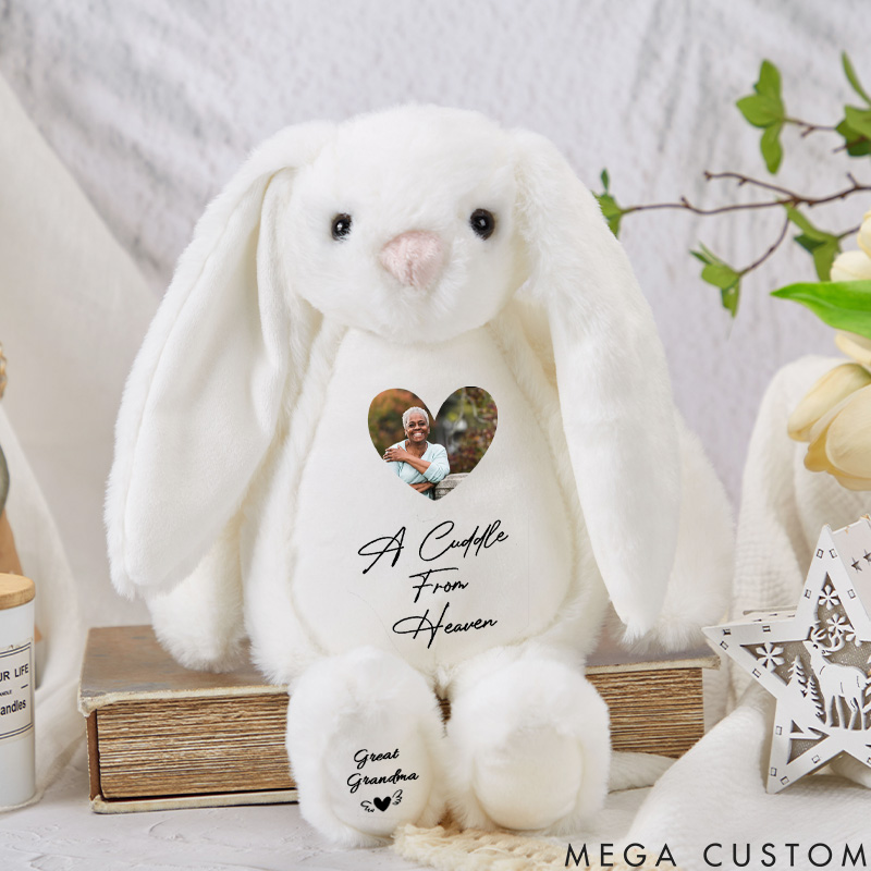 Personalized Memorial Bunny with Photo a Cuddle From Heaven Gift Memorial Keepsake Bereavement Gift Newborn Gift Loss of Loved One Sympathy Gift 
