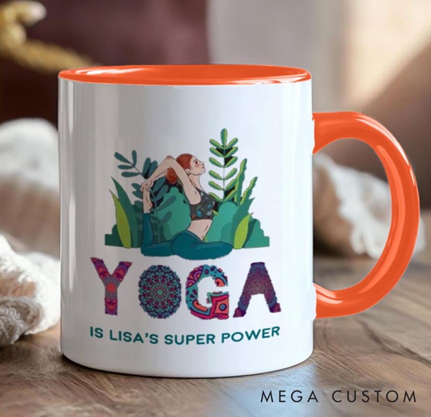 Personalized Yoga Mug with Vibrant Yoga Poses and Natural Elements Custom Name Perfect Gift for Yoga Lover