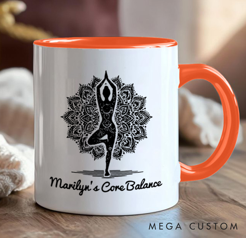 Personalized Yoga Balance Mug with Mandala Design Custom Name Perfect Gift for Yoga Lover