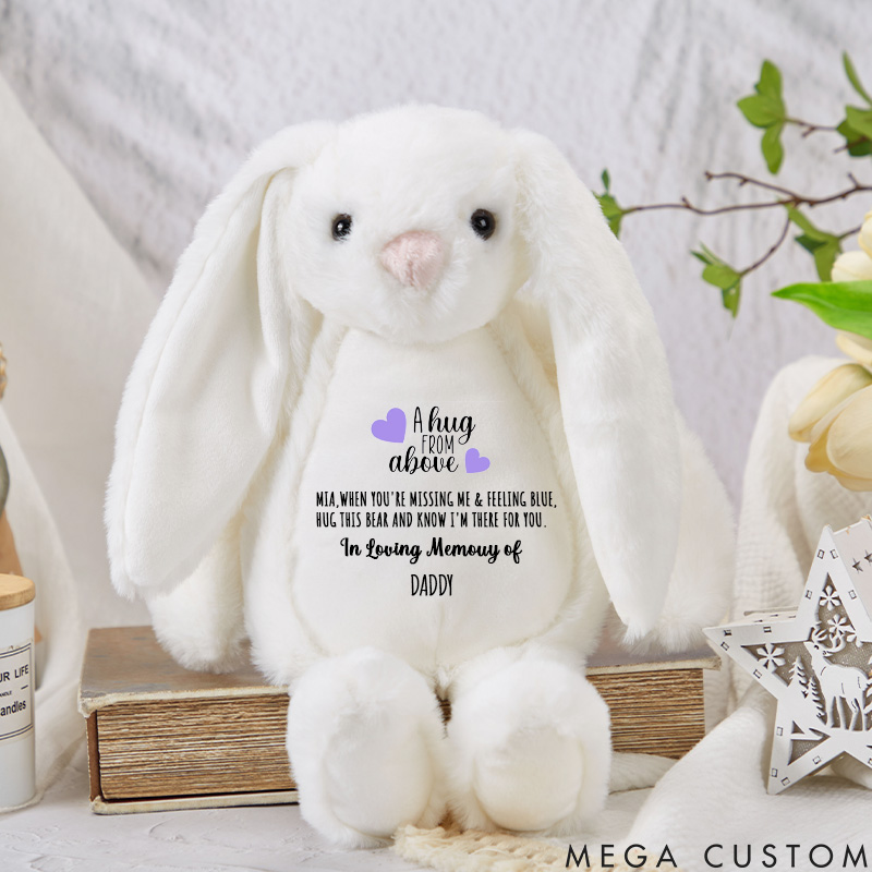 Personalized Memorial Bunny for Loss of Loved One Kids Sympathy Gift a Hug from above Gift New Baby Gifts Loss of Dad Stuffed Animal