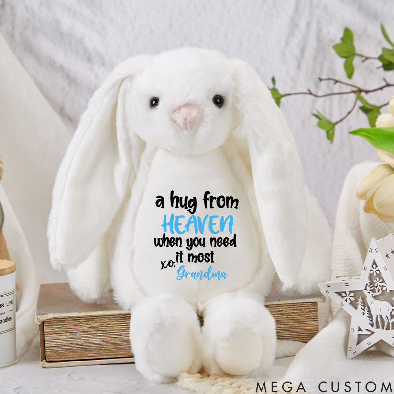 Personalized Memorial Bunny a Hug from Heaven Gift For Grieving Child Custom Name Bunny Rabbit Keepsake Newborn Gift Loss of Loved One Sympathy Gift