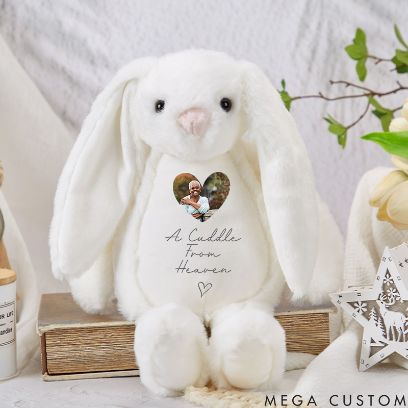 Personalized Memorial Bunny with Photo a Cuddle from Heaven Custom Name Bunny Rabbit Baby Announcement Newborn Gift Loss of Loved One Sympathy Gift 