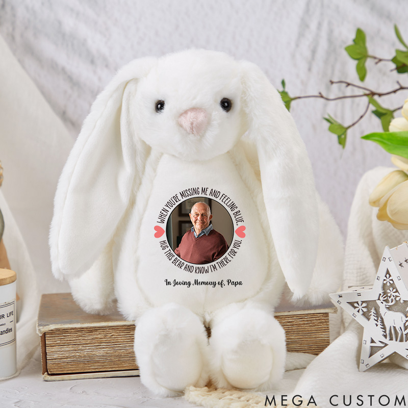 Personalized Photo Memorial Plush Bunny Handpicked For Earth Custom Grandparent from Heaven Memory Stuffed Animal Condolence Gift