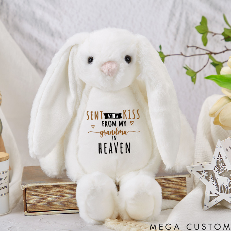 Personalized Memory Bunny Sent with a Kiss from My Grandparent in Heaven Custom Photo Bunny Rabbit Soft Toy Baby Announcement Newborn Bubble Gift 