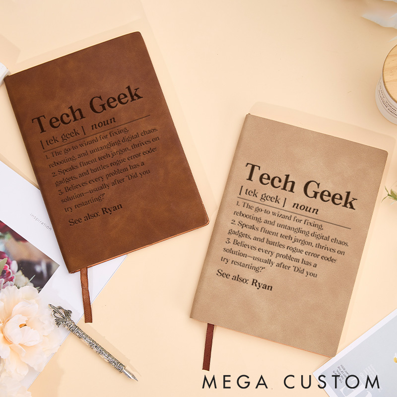 Personalized Tech Geek Leather Notebook Technology Computer Programmer Lovers Journal Gift for Geek Nerd 