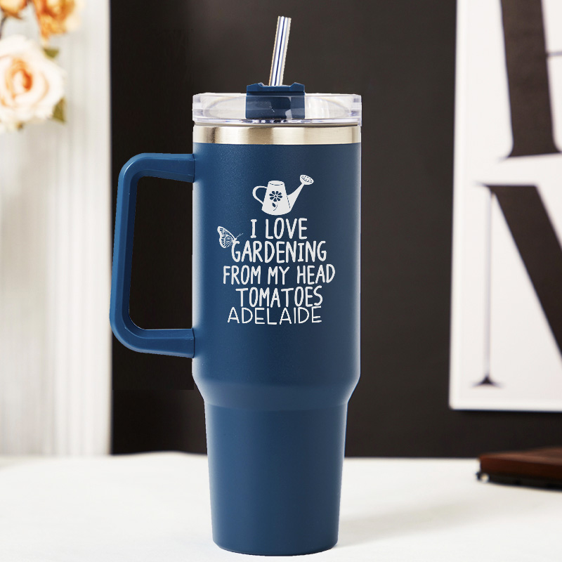 Personalized I Love Gardening from My Head Tomatoes Tumbler With Straw Tumbler with Lid Gardening Lovers Tumbler with Name Gardening Lover Gift