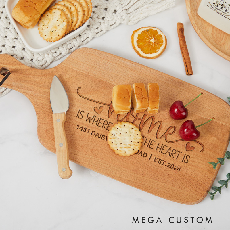 Personalized Memorable Home Wooden Cutting Board with Hearts Custom Address Date for Housewarming