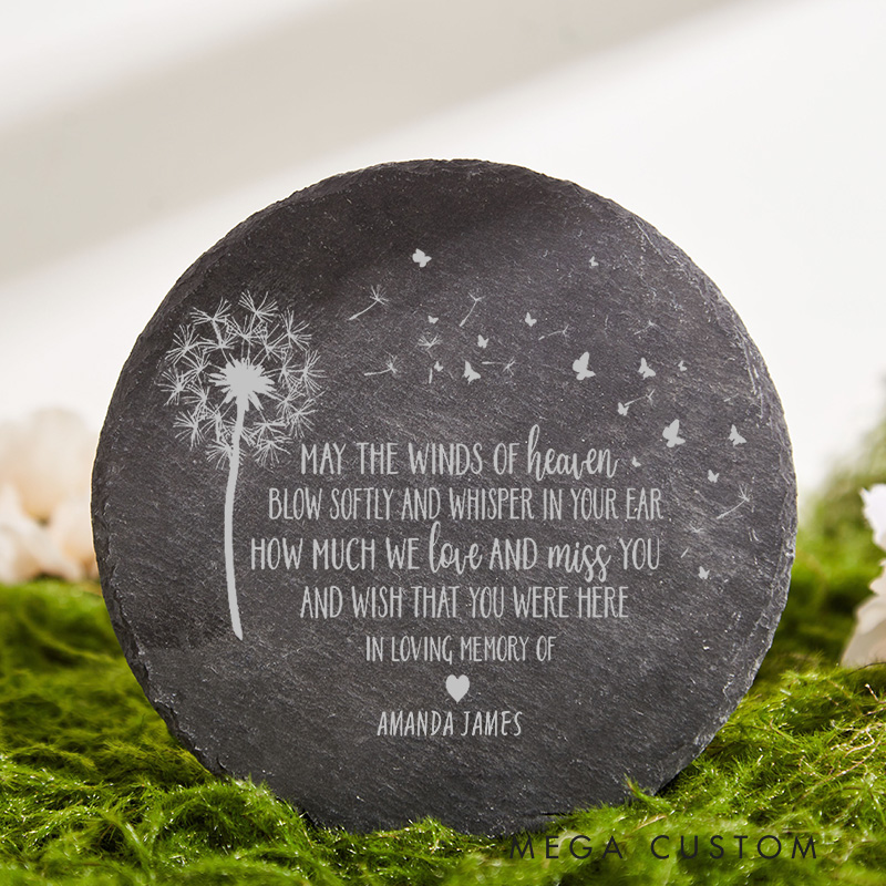 Personalized Memorial Garden Stone Engraved Name Rock for Yard May the Winds of Heaven Blow Softly Sympathy Gift for Loss of Loved One