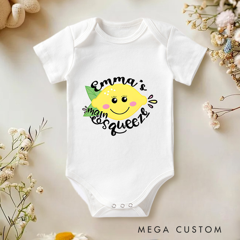 Personalized Funny Lemon Who's main Squeeze Baby Onesie Newborn Gift