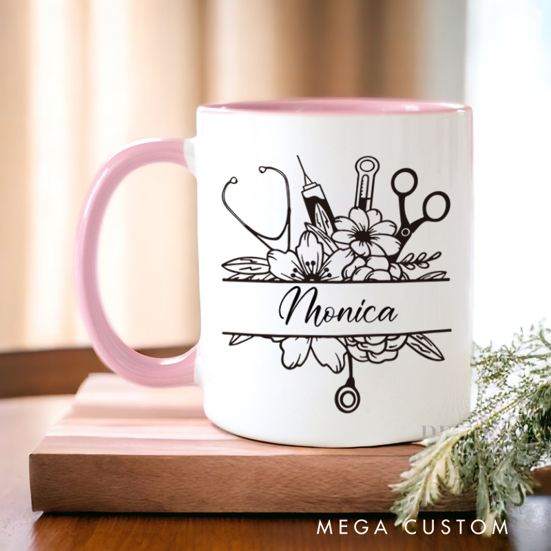Personalized Nurse Mug Elegant Medical Blooms Design Nurse Coffee Mug Gift