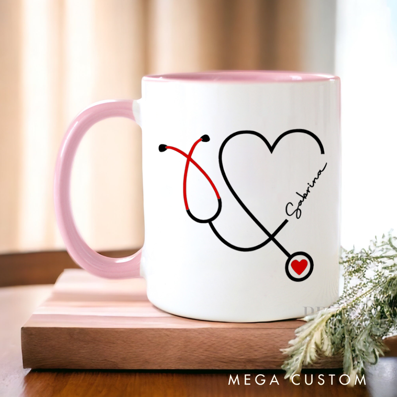 Personalized Nurse Mug Heart of Care Stethoscope Design Coffee Mug Gift