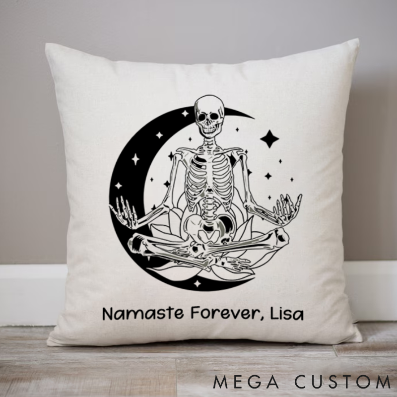 Personalized Skeleton Yoga Pillows with Moon and Stars Design Custom Name Yoga Pillows Gift Idea for Yoga Lover
